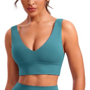 imageCRZ YOGA Butterluxe Womens VNeck Longline Sports Bra  Wireless UShaped Open Back Yoga Low Impact Padded Crop TopGreen Jade