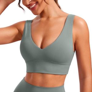 imageCRZ YOGA Butterluxe Womens VNeck Longline Sports Bra  Wireless UShaped Open Back Yoga Low Impact Padded Crop TopGrey Sage