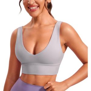 imageCRZ YOGA Butterluxe Womens VNeck Longline Sports Bra  Wireless UShaped Open Back Yoga Low Impact Padded Crop TopGull Gray