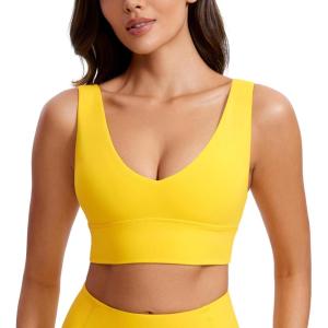 imageCRZ YOGA Butterluxe Womens VNeck Longline Sports Bra  Wireless UShaped Open Back Yoga Low Impact Padded Crop TopHigh Visibility Yellow