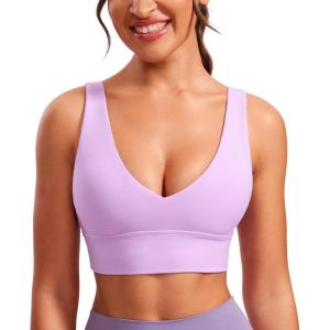 imageCRZ YOGA Butterluxe Womens VNeck Longline Sports Bra  Wireless UShaped Open Back Yoga Low Impact Padded Crop TopLilac