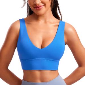 imageCRZ YOGA Butterluxe Womens VNeck Longline Sports Bra  Wireless UShaped Open Back Yoga Low Impact Padded Crop TopSparkle Blue