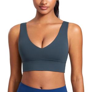 imageCRZ YOGA Butterluxe Womens VNeck Longline Sports Bra  Wireless UShaped Open Back Yoga Low Impact Padded Crop TopStelindigo