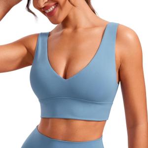 imageCRZ YOGA Butterluxe Womens VNeck Longline Sports Bra  Wireless UShaped Open Back Yoga Low Impact Padded Crop TopUniverse Blue