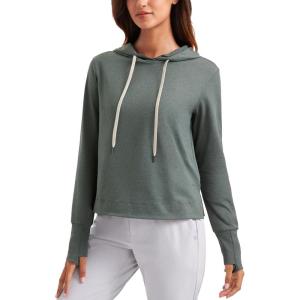 imageCRZ YOGA Cloud Jersey Pullover Hoodies for Women Long Sleeve Hooded Workout Sweat Shirts Casual Yoga Tops with Thumb HolesGrey Sage