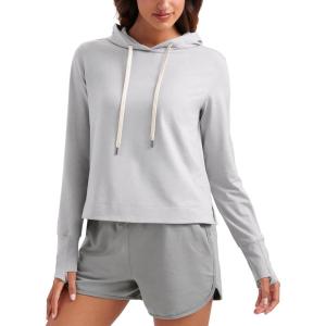 imageCRZ YOGA Cloud Jersey Pullover Hoodies for Women Long Sleeve Hooded Workout Sweat Shirts Casual Yoga Tops with Thumb HolesPlatinum Grey