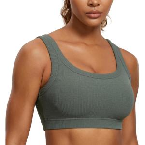 imageCRZ YOGA Ribbed Sports Bras for Women  U Back Wireless Medium Impact Padded Yoga Workout CamiGrey Sage