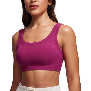 imageCRZ YOGA Ribbed Sports Bras for Women  U Back Wireless Medium Impact Padded Yoga Workout CamiMagenta Purple