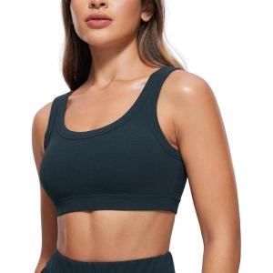 imageCRZ YOGA Ribbed Sports Bras for Women  U Back Wireless Medium Impact Padded Yoga Workout CamiTrue Navy