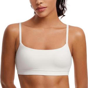 imageCRZ YOGA Womens Butterluxe Adjustable Spaghetti Strap Sports Bra  Scoop Neck Wireless Padded Yoga Workout Crop TopMilky White Bone
