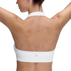 imageCRZ YOGA Womens Butterluxe Halter Sports Bras  Scoop Neck Padded Open Back Yoga Crop Gym Tops Low ImpactWhite