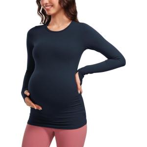 imageCRZ YOGA Womens Butterluxe Long Sleeve Maternity Tops Crewneck Pregnancy Basic Shirts Soft Athletic Yoga Casual Tee BlousesTrue Navy