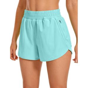 imageCRZ YOGA Womens High Waisted Running Shorts Mesh Liner 3 Dolphin Quick Dry for Athletic Gym Track Workout with Zip PocketTurquoise2