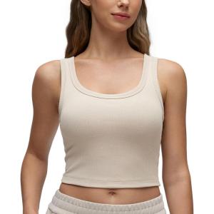 imageCRZ YOGA Womens Ribbed Longline Sports Bra  U Neck Padded Yoga Cami Workout Crop Tank Top Built in PadsMojave Tan