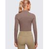 imageCRZ YOGA Womens Butterluxe Mock Turtleneck Long Sleeves Crop Tops Slim Fit Workout Casual TShirt Base Layer Fall ShirtsBrown Purple