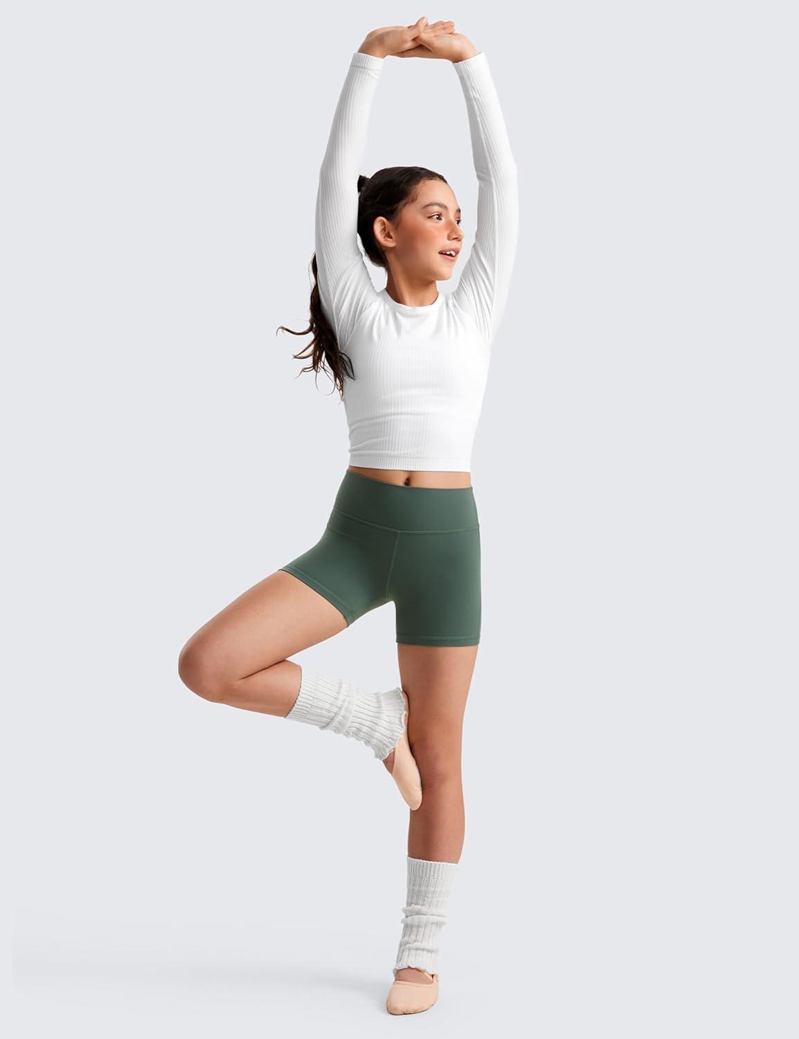 imageCRZ YOGA Girls Butterluxe Athletic Biker Shorts  Kids Teen High Waist Lounge Active Dance Yoga Running Buttery SoftDark Forest Green