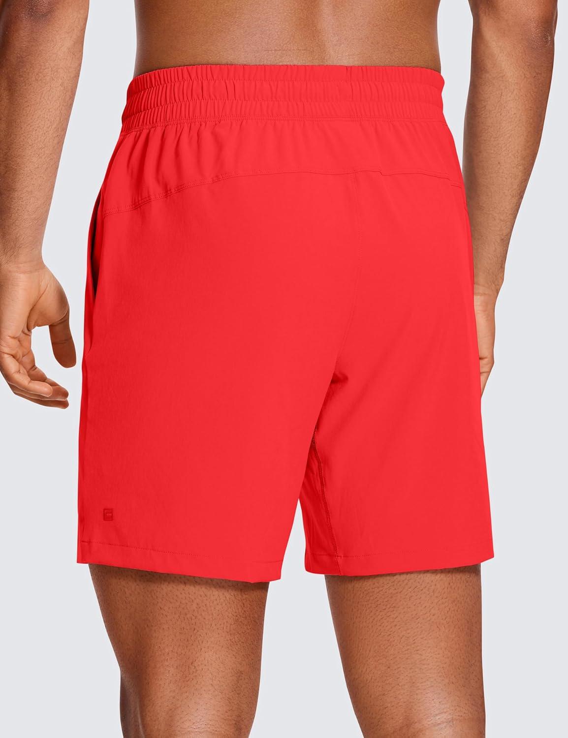 imageCRZ YOGA Mens Linerless Workout Shorts  7 Quick Dry for Running Sports Athletic Gym with PocketsDeep Red