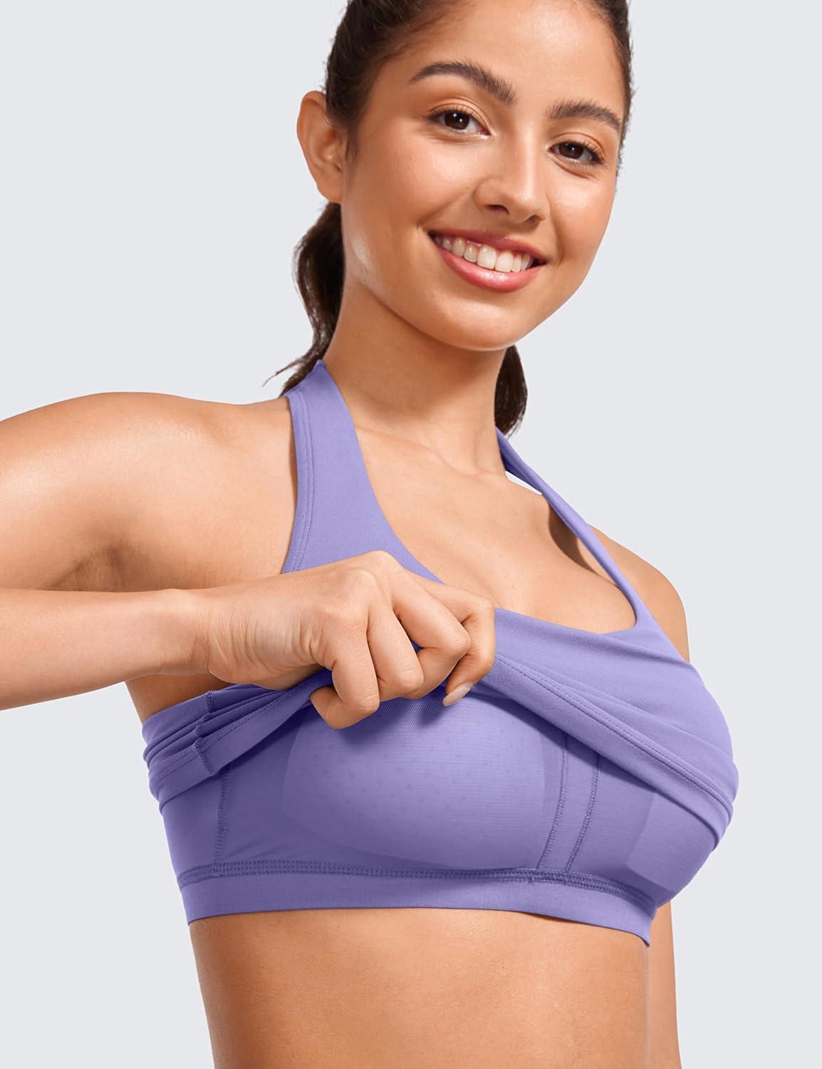 imageCRZ YOGA Womens Butterluxe Halter Longline Sports Bra  Padded Workout Yoga Crop Tops Tanks with Built in PadsDark Lavender Purple