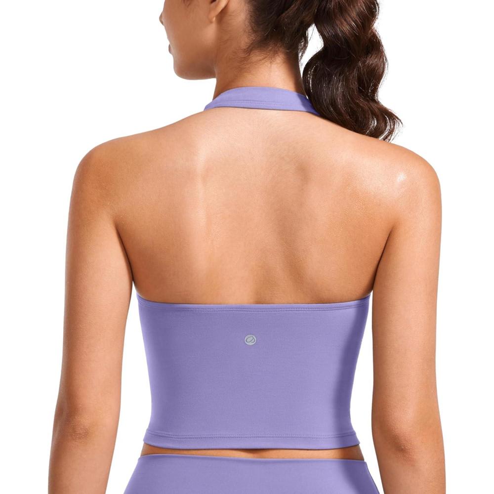 imageCRZ YOGA Womens Butterluxe Halter Longline Sports Bra  Padded Workout Yoga Crop Tops Tanks with Built in PadsDark Lavender Purple