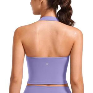 imageCRZ YOGA Womens Butterluxe Halter Longline Sports Bra  Padded Workout Yoga Crop Tops Tanks with Built in PadsDark Lavender Purple
