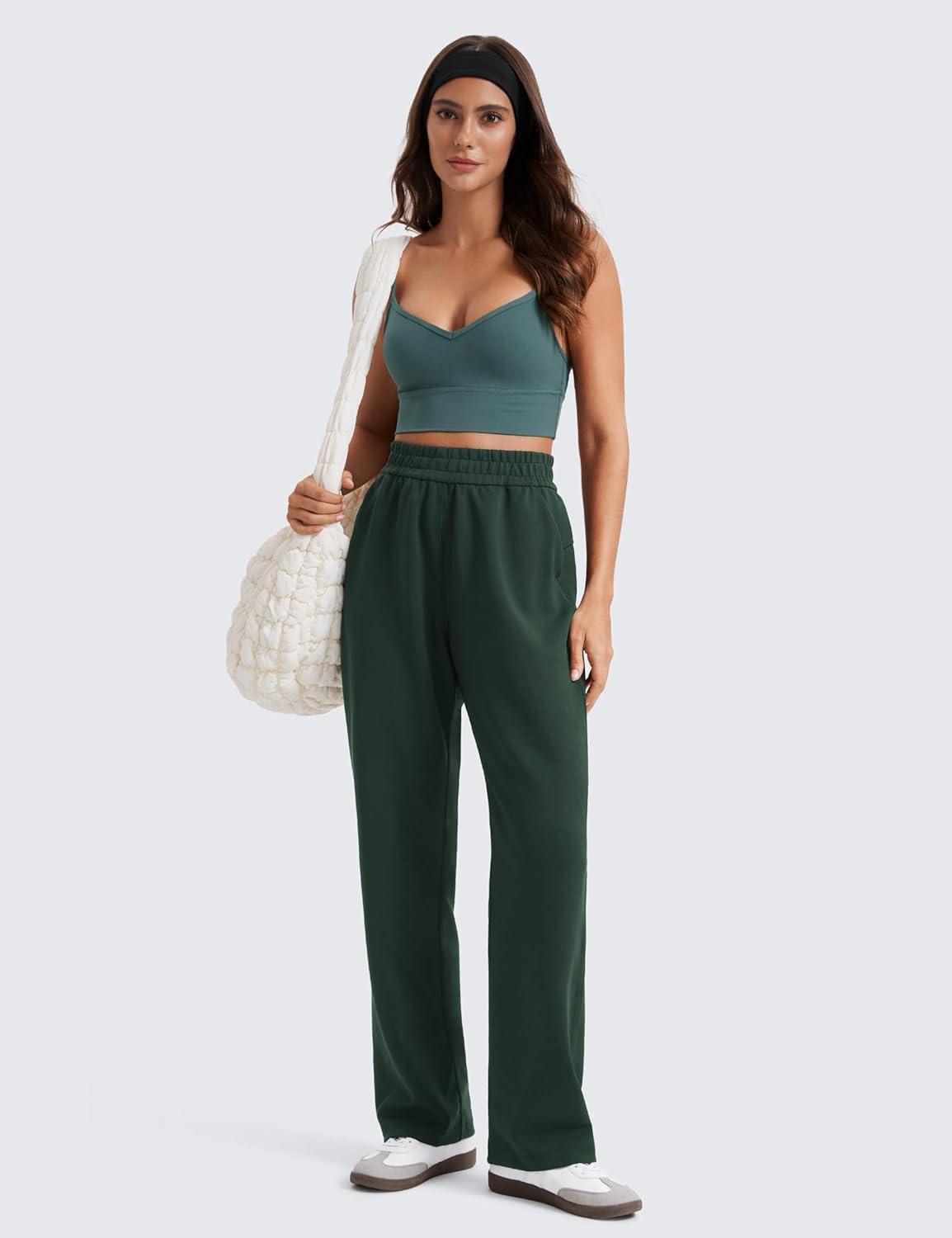 imageCRZ YOGA SoftAura Wide Leg Sweatpants Women 31quot Modal High Waisted Lounge Travel Casual Sweat Pants with Pockets DrawstringLegend Green