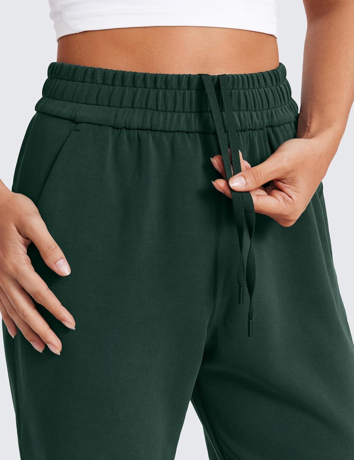 imageCRZ YOGA SoftAura Wide Leg Sweatpants Women 31quot Modal High Waisted Lounge Travel Casual Sweat Pants with Pockets DrawstringLegend Green