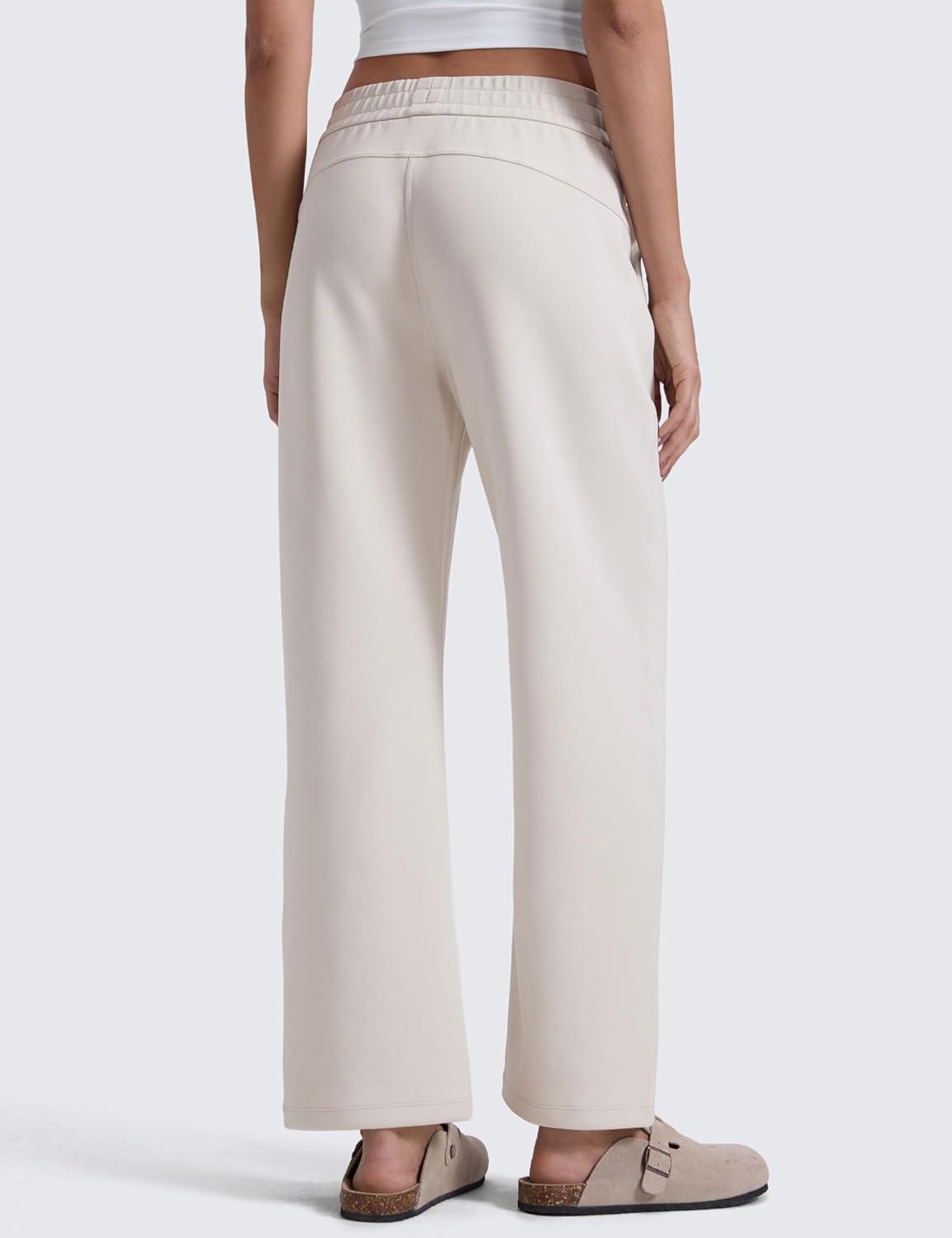 imageCRZ YOGA SoftAura Wide Leg Sweatpants Women 31quot Modal High Waisted Lounge Travel Casual Sweat Pants with Pockets DrawstringMilky White