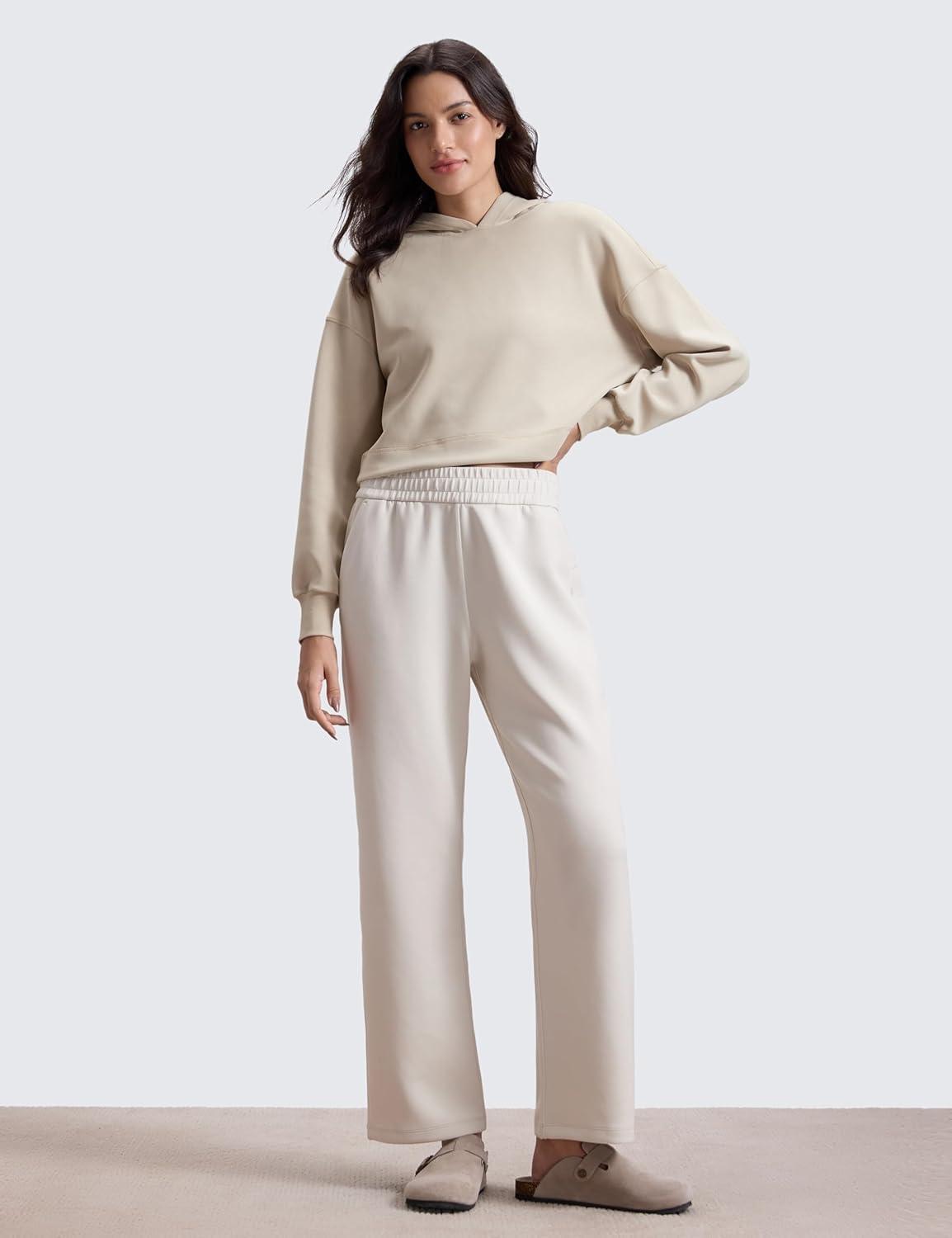 imageCRZ YOGA SoftAura Wide Leg Sweatpants Women 31quot Modal High Waisted Lounge Travel Casual Sweat Pants with Pockets DrawstringMilky White