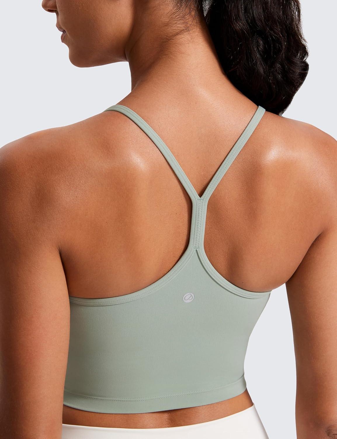 imageCRZ YOGA Womens Butterluxe Y Back Longline Sports Bras  Spaghetti Straps Racerback Padded Yoga Workout Crop Tank TopGreen Palm Court