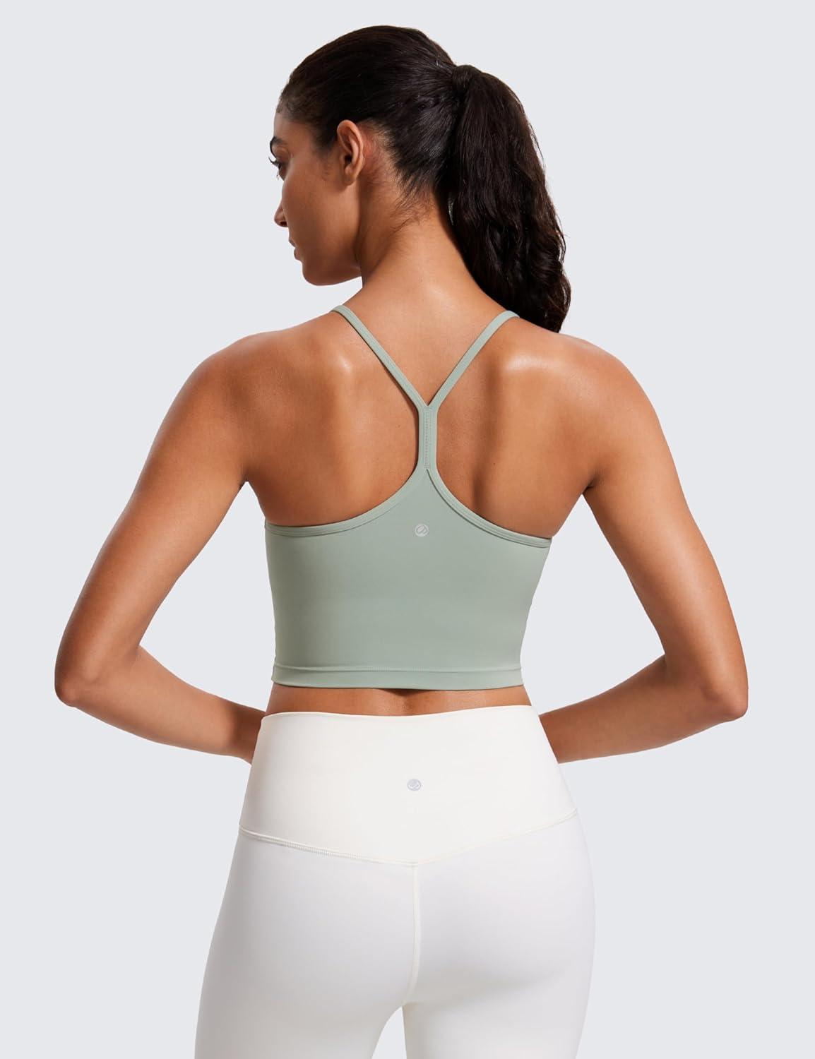 imageCRZ YOGA Womens Butterluxe Y Back Longline Sports Bras  Spaghetti Straps Racerback Padded Yoga Workout Crop Tank TopGreen Palm Court
