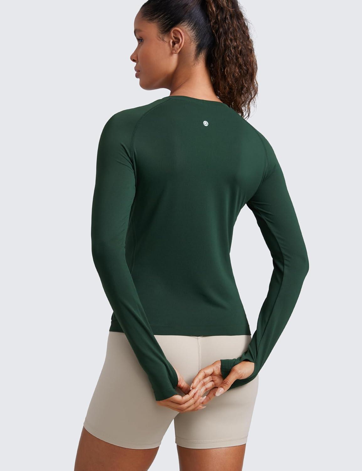 imageCRZ YOGA Womens Seamless Workout Long Sleeve Shirts Quick Dry Gym Athletic Tops Breathable Running Yoga TShirtsLegend Green