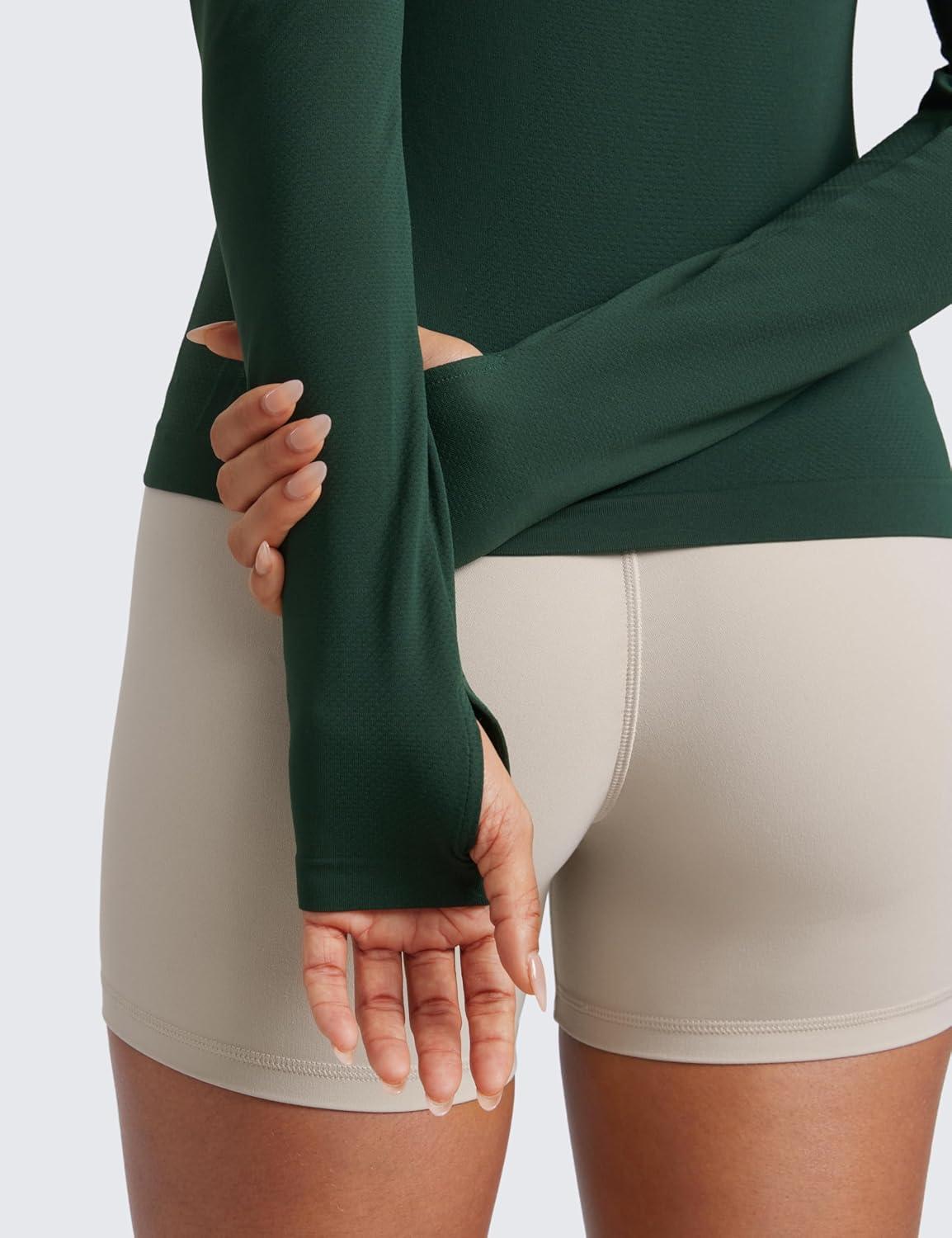 imageCRZ YOGA Womens Seamless Workout Long Sleeve Shirts Quick Dry Gym Athletic Tops Breathable Running Yoga TShirtsLegend Green