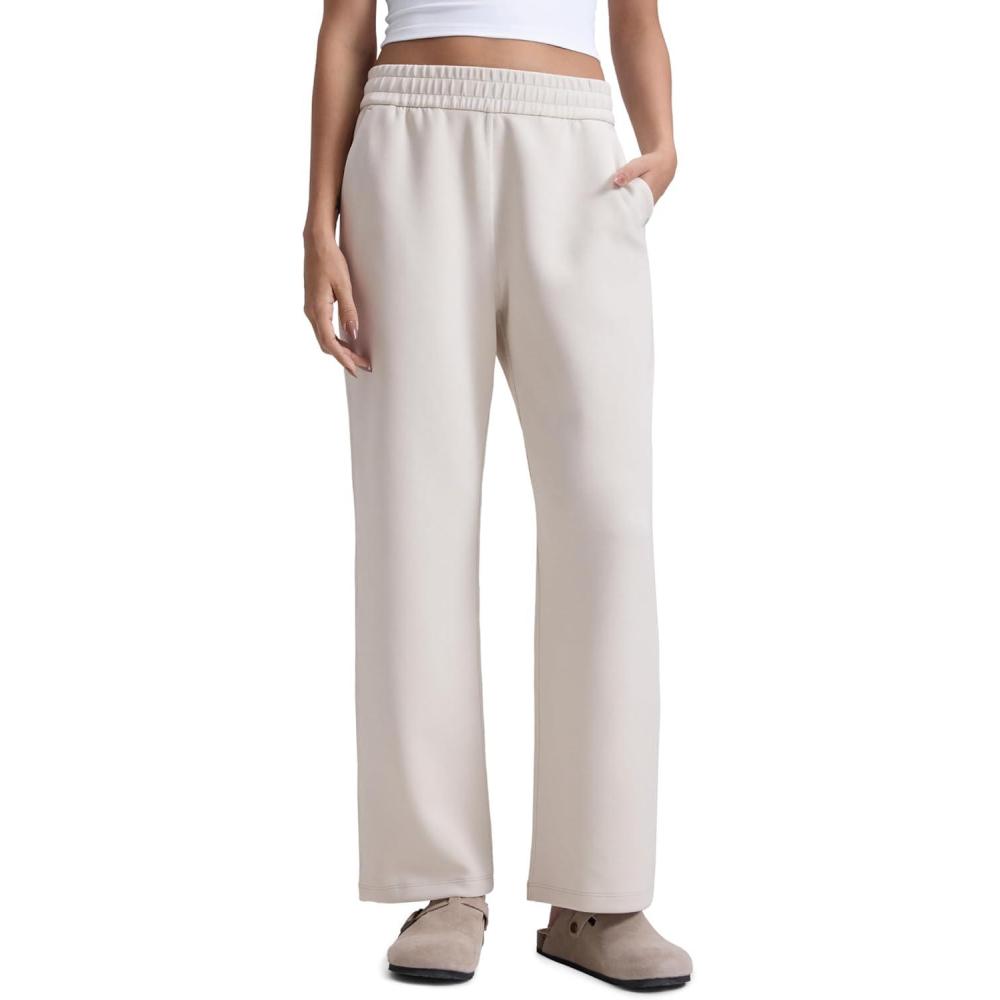 imageCRZ YOGA SoftAura Wide Leg Sweatpants Women 31quot Modal High Waisted Lounge Travel Casual Sweat Pants with Pockets DrawstringMilky White