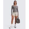 imageCRZ YOGA Womens Seamless Workout Long Sleeve Shirts Quick Dry Gym Athletic Tops Breathable Running Yoga TShirtsHot Fudge Brown Heather