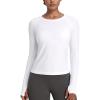 imageCRZ YOGA Womens Seamless Workout Long Sleeve Shirts Quick Dry Gym Athletic Tops Breathable Running Yoga TShirtsWhite
