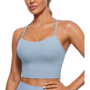 imageCRZ YOGA Womens Butterluxe Y Back Longline Sports Bras  Spaghetti Straps Racerback Padded Yoga Workout Crop Tank TopCambric Blue