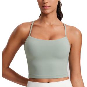 imageCRZ YOGA Womens Butterluxe Y Back Longline Sports Bras  Spaghetti Straps Racerback Padded Yoga Workout Crop Tank TopGreen Palm Court