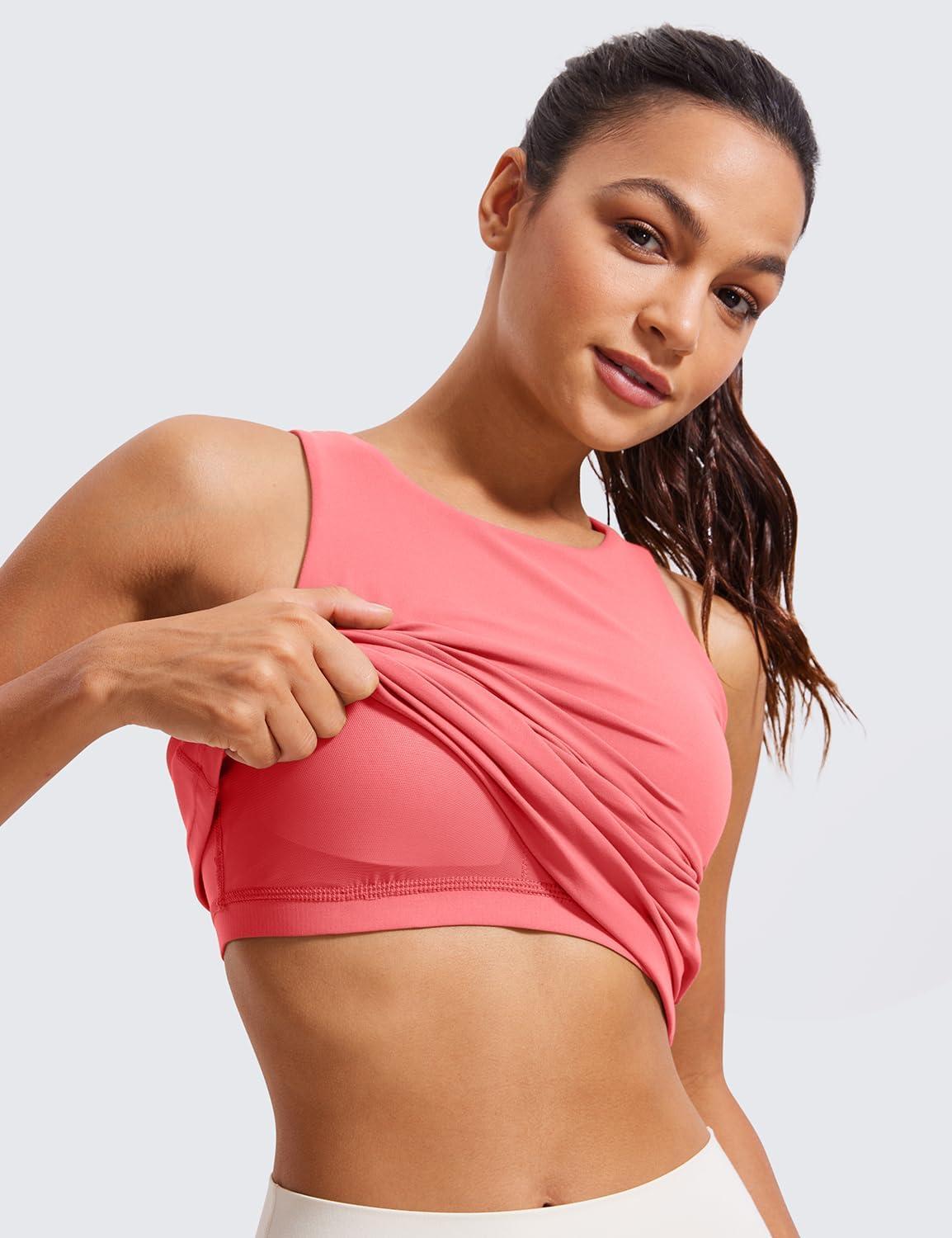 imageCRZ YOGA Butterluxe Womens Racerback High Neck Tank Top  with Built in Bra Workout Padded Yoga Athletic CamisoleRaspberry Sorbet
