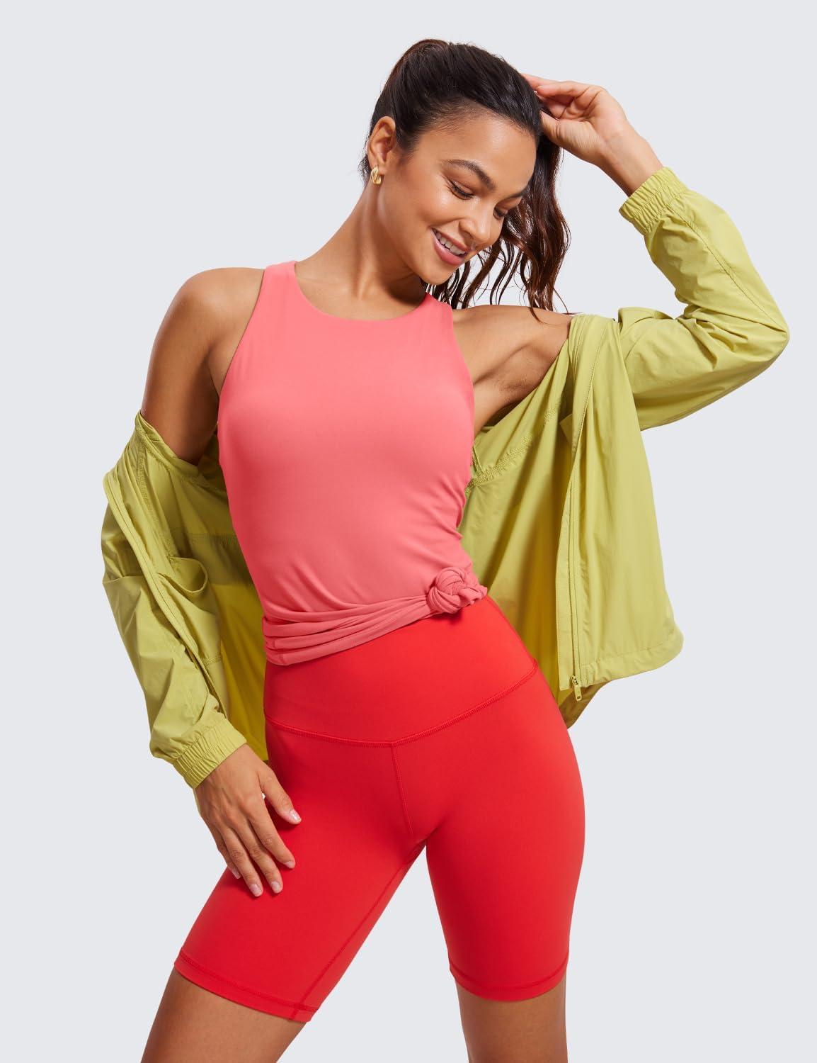 imageCRZ YOGA Butterluxe Womens Racerback High Neck Tank Top  with Built in Bra Workout Padded Yoga Athletic CamisoleRaspberry Sorbet