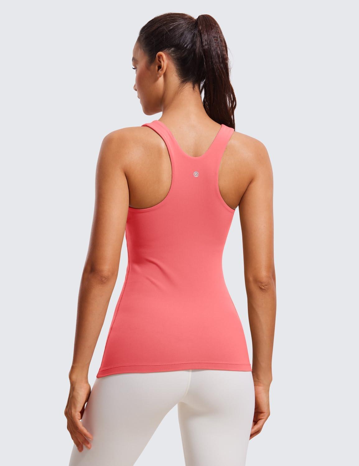 imageCRZ YOGA Butterluxe Womens Racerback High Neck Tank Top  with Built in Bra Workout Padded Yoga Athletic CamisoleRaspberry Sorbet