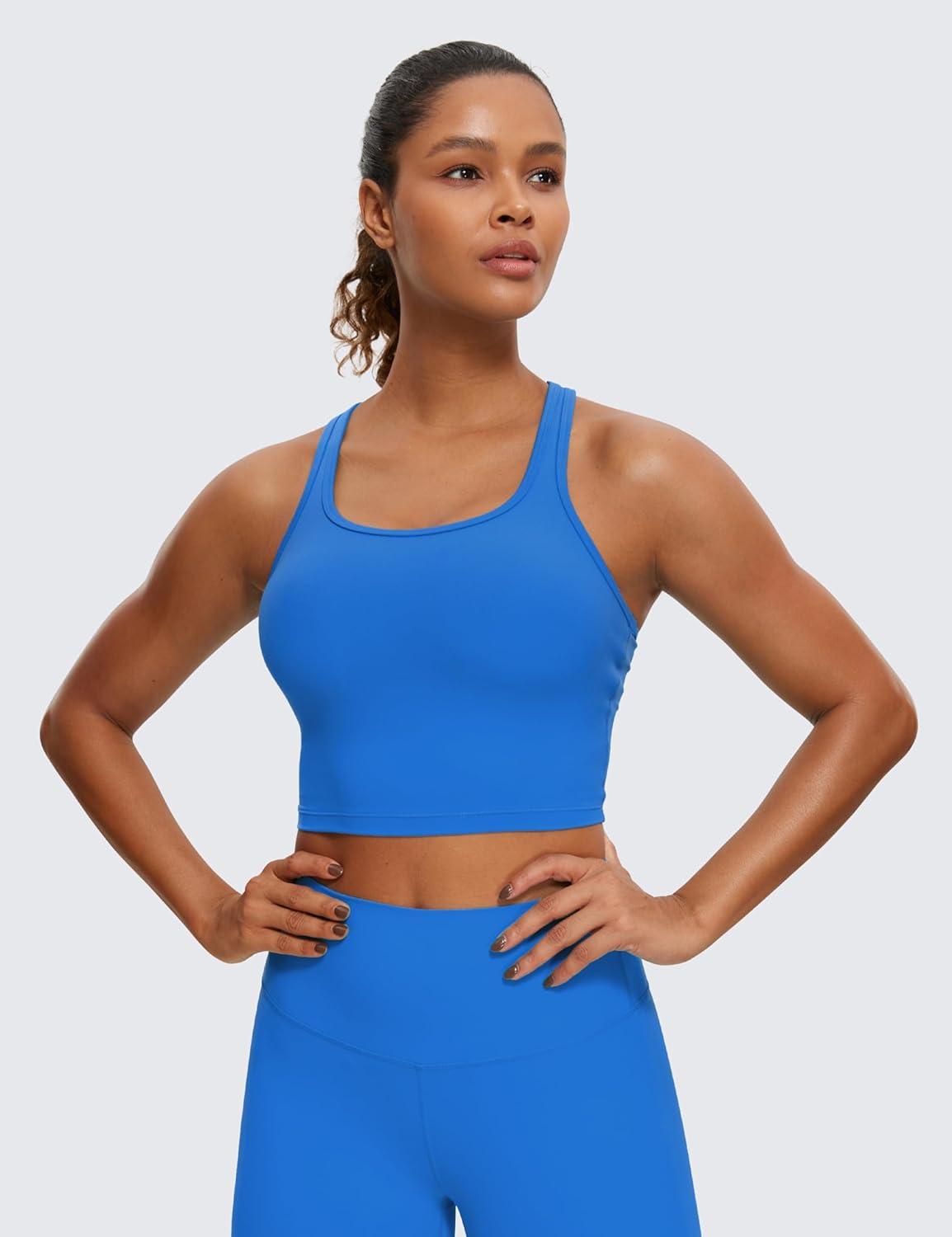 imageCRZ YOGA Butterluxe Womens YBack Racerback Longline Sports Bra  Padded Scoop Neck Workout Crop Tank Top with Built in PadsSparkle Blue