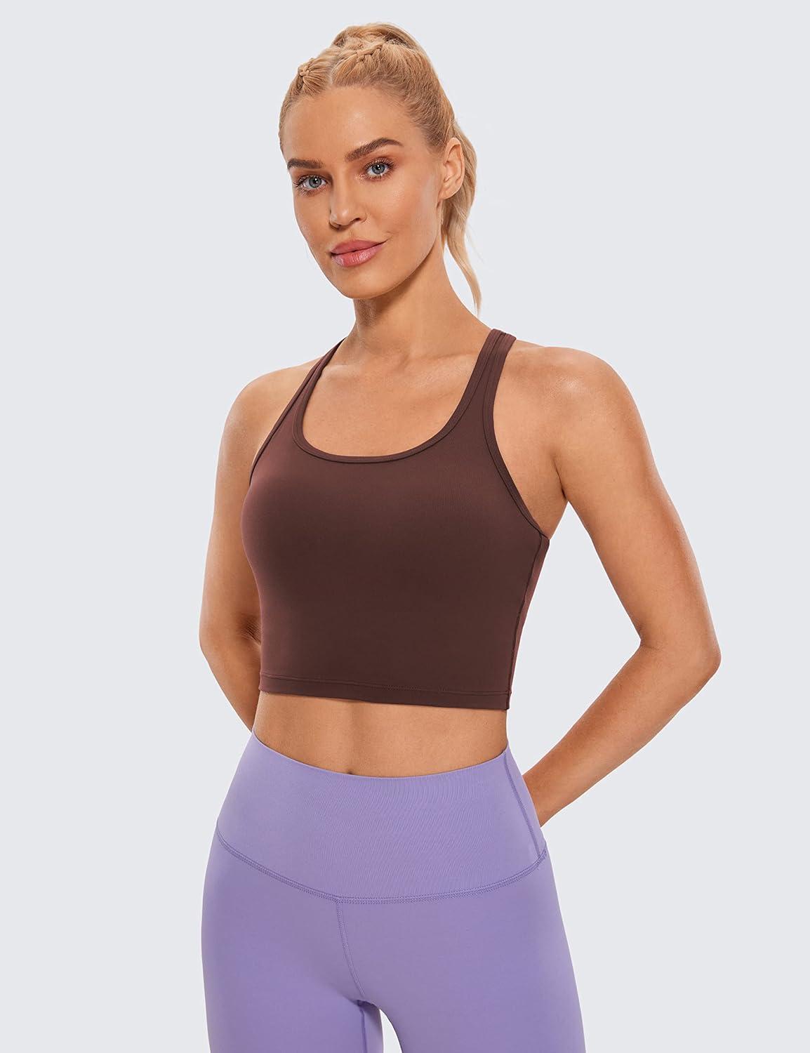 imageCRZ YOGA Butterluxe Womens YBack Racerback Longline Sports Bra  Padded Scoop Neck Workout Crop Tank Top with Built in PadsTaupe