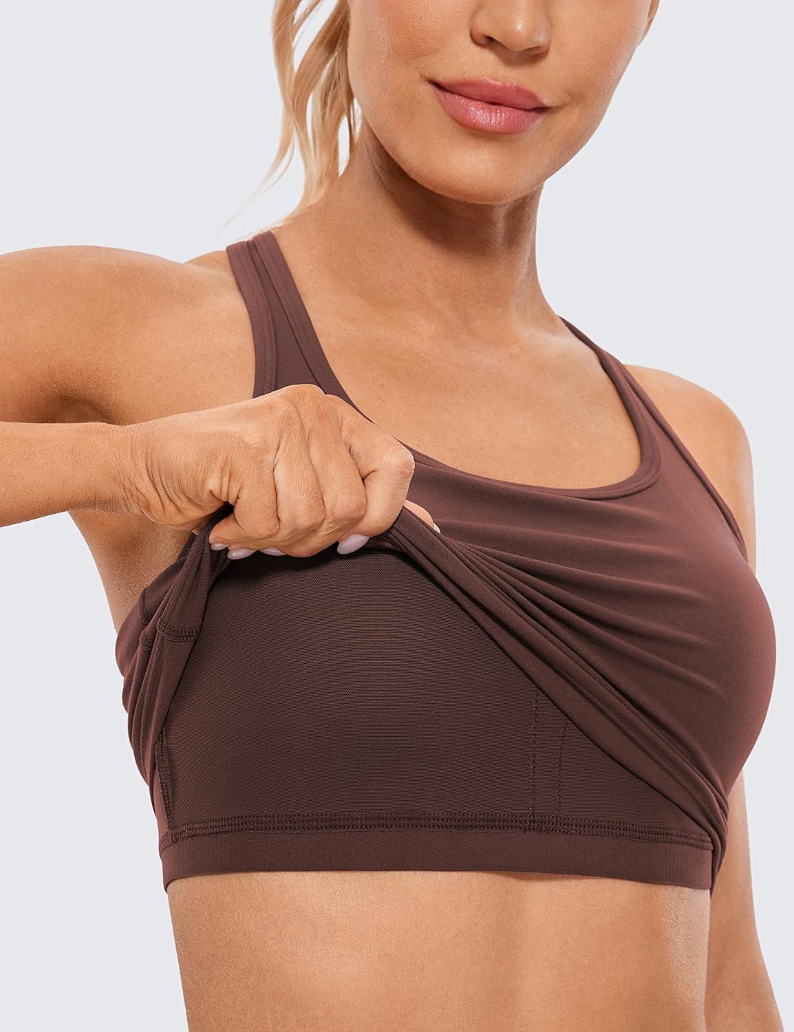 imageCRZ YOGA Butterluxe Womens YBack Racerback Longline Sports Bra  Padded Scoop Neck Workout Crop Tank Top with Built in PadsTaupe