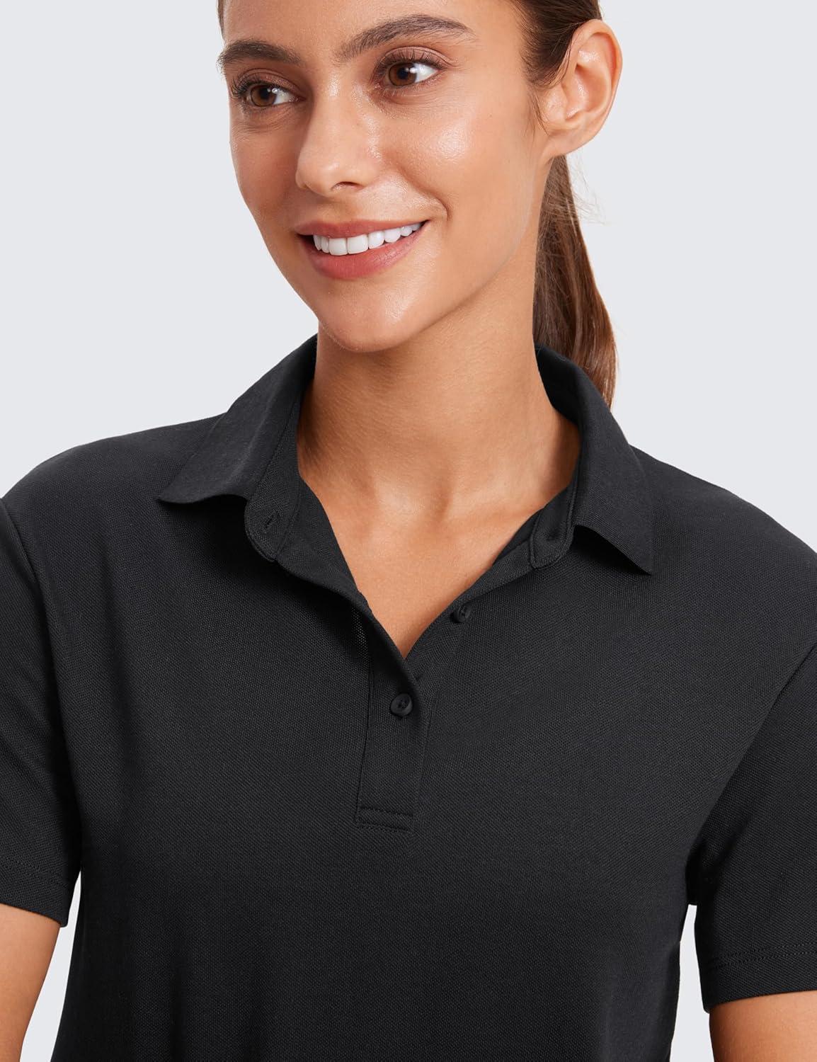 imageCRZ YOGA Golf Crop Polo Shirts for Women 3 Button Collared Quick Dry Tennis TShirt Short Sleeve Workout Athletic TopsBlack