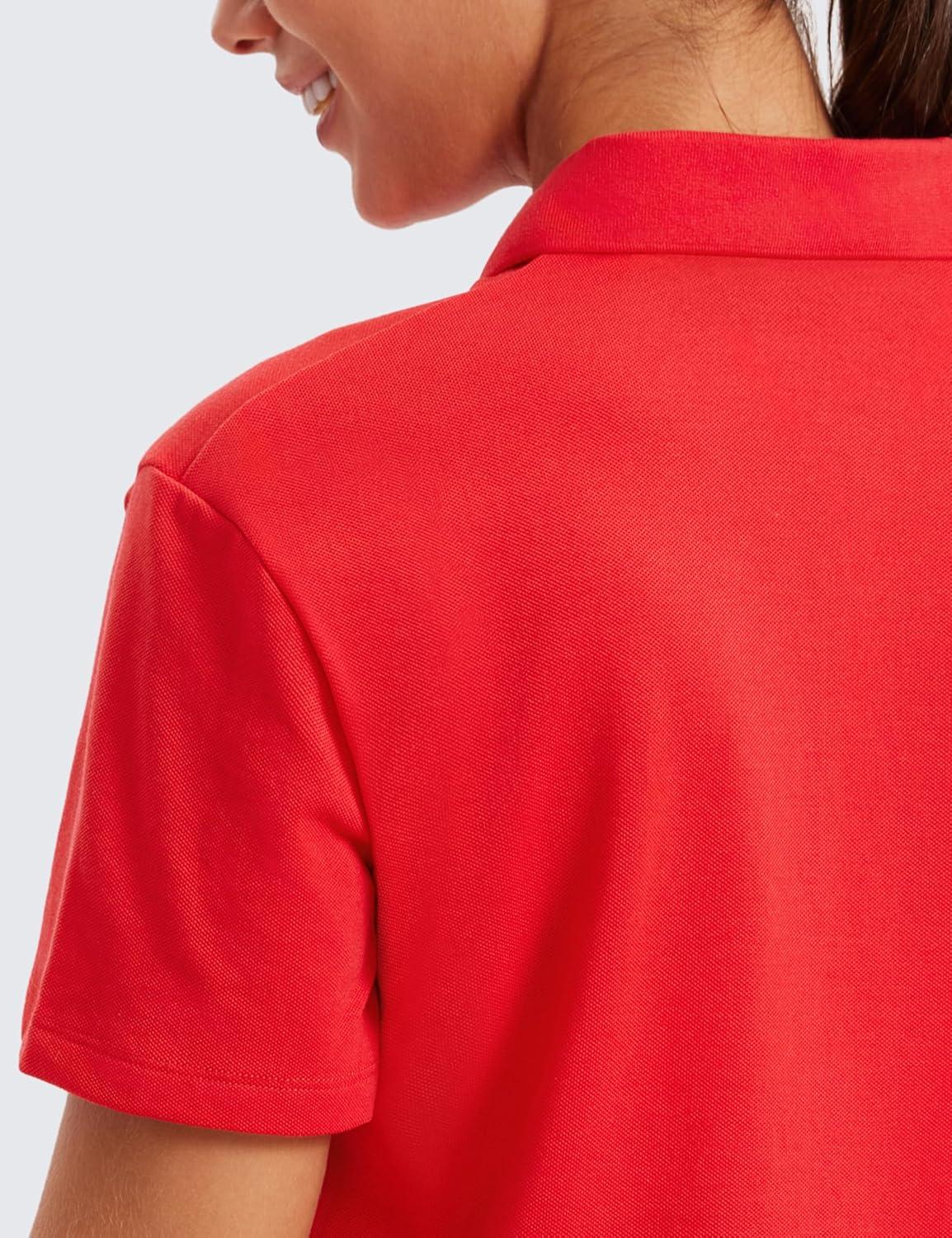 imageCRZ YOGA Golf Crop Polo Shirts for Women 3 Button Collared Quick Dry Tennis TShirt Short Sleeve Workout Athletic TopsDeep Red