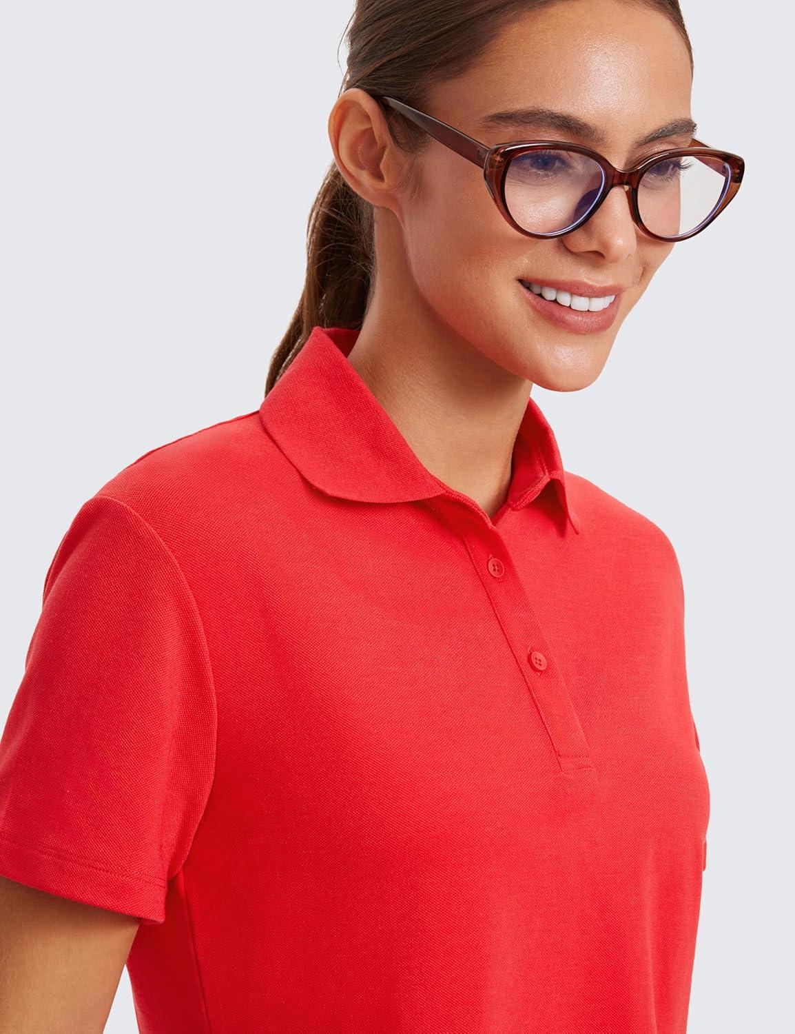 imageCRZ YOGA Golf Crop Polo Shirts for Women 3 Button Collared Quick Dry Tennis TShirt Short Sleeve Workout Athletic TopsDeep Red