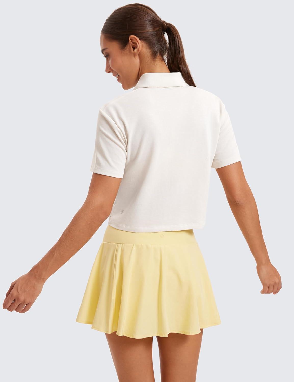imageCRZ YOGA Golf Crop Polo Shirts for Women 3 Button Collared Quick Dry Tennis TShirt Short Sleeve Workout Athletic TopsMilky White Bone