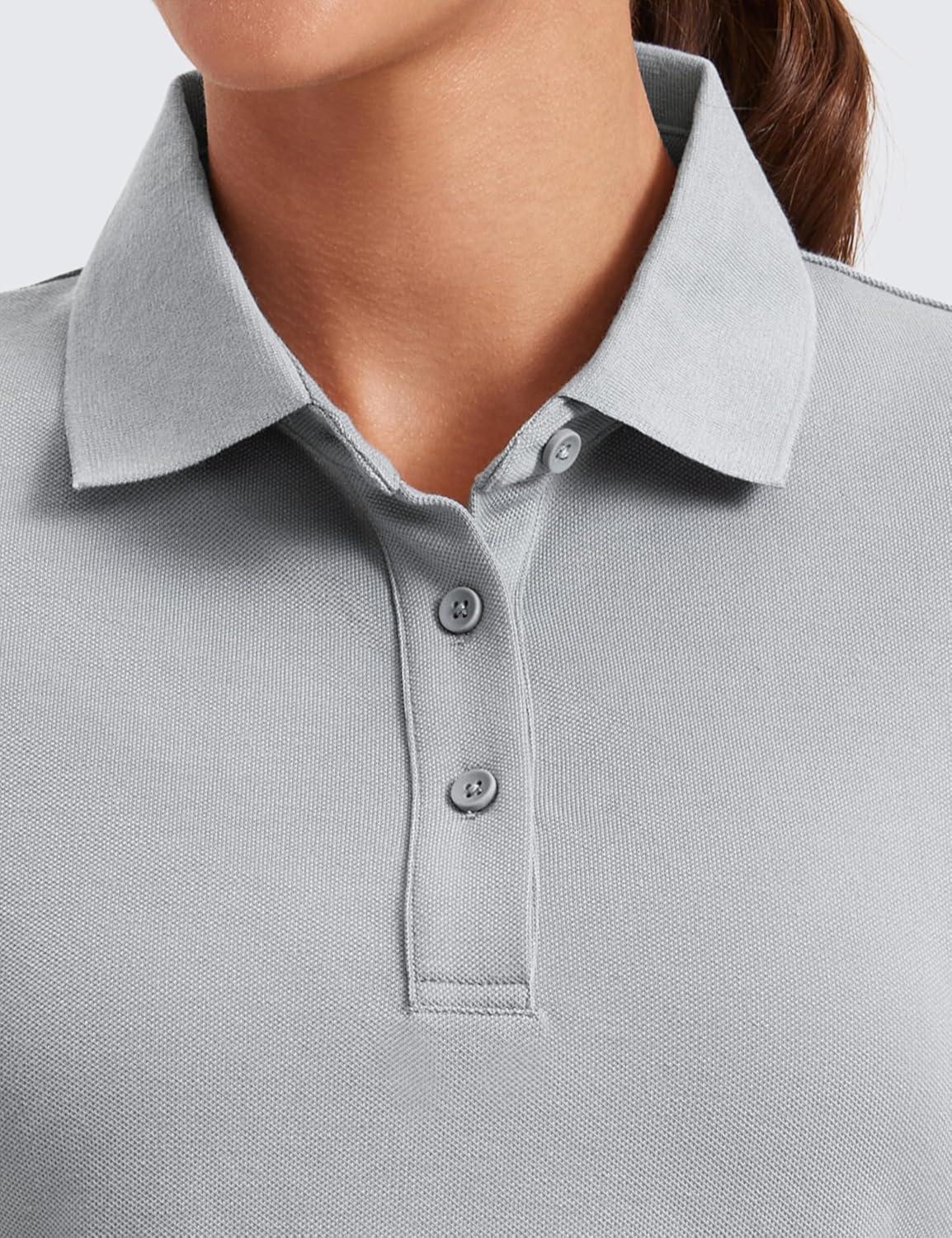 imageCRZ YOGA Golf Crop Polo Shirts for Women 3 Button Collared Quick Dry Tennis TShirt Short Sleeve Workout Athletic TopsRhino Grey