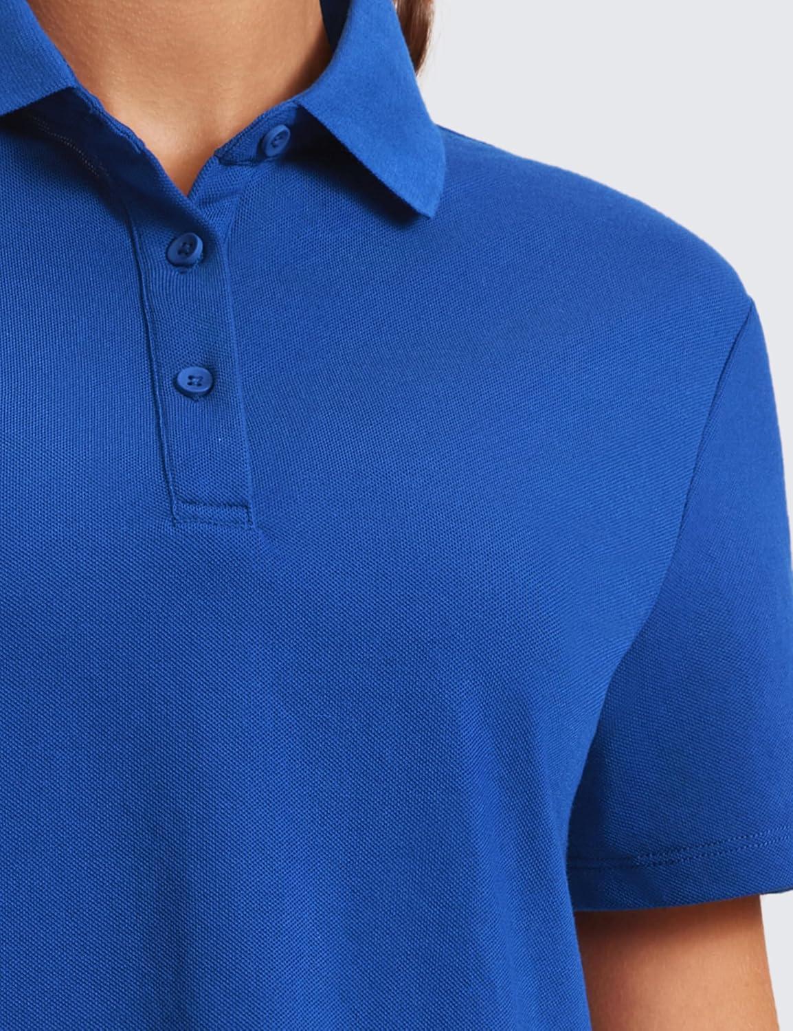 imageCRZ YOGA Golf Crop Polo Shirts for Women 3 Button Collared Quick Dry Tennis TShirt Short Sleeve Workout Athletic TopsWaves Blue