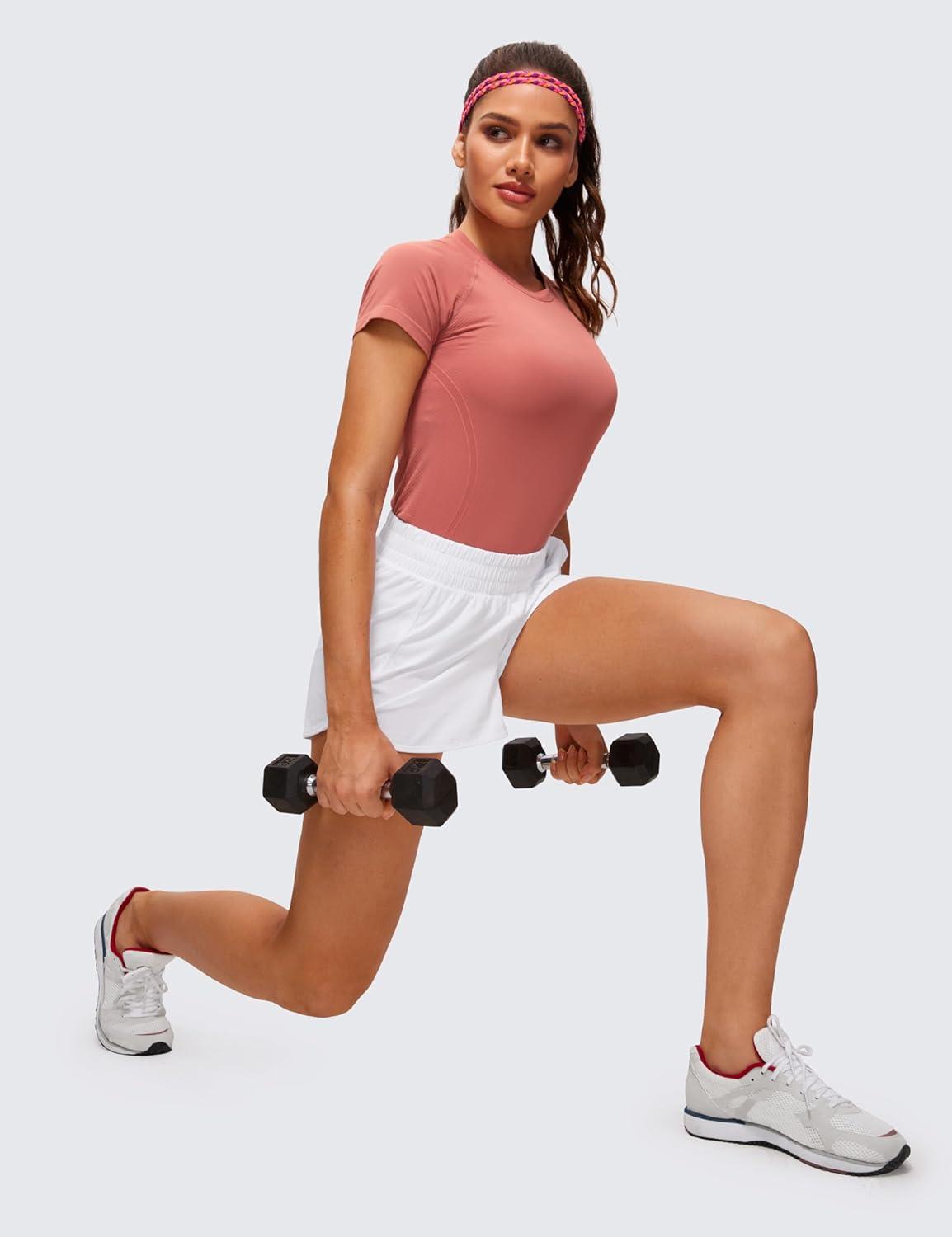 imageCRZ YOGA Seamless Workout Tops for Women Short Sleeve Athletic Tees Breathable Gym Running Yoga ShirtsBriar Rose
